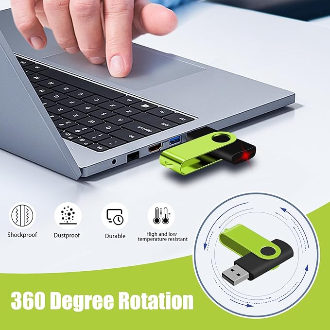 EASTBULLUSB Flash Drive Bulk 8GB 20 Pack with Lanyards USB 2.0 Thumb Drive Bulk Memory Stick Swivel Pen Drive for Storage and Backup 8GB 20 Pack, Green
