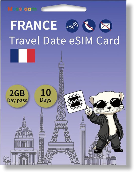 France eSIM Card – Prepaid Data Plans for Travel | 2 GB Daily Data,10 Days | No Physical SIM Card Needed | Instant Activation