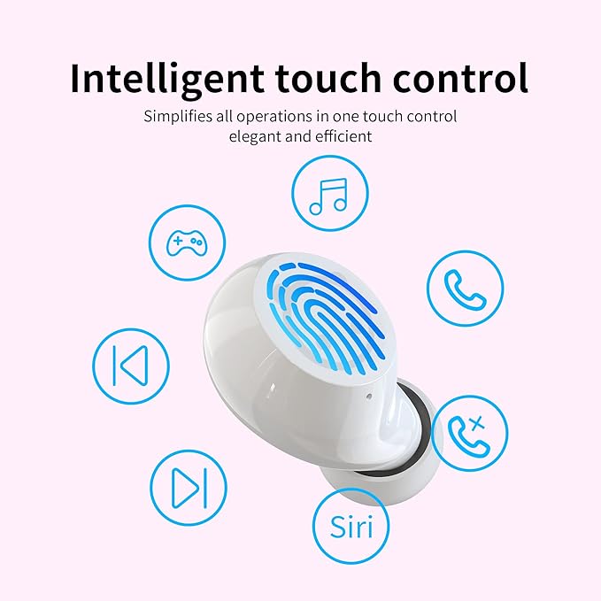 Bluetooth Earbuds Pink Wireless Earbud for Kids 36H Playtime IPX5 Waterproof Noise Reduction Cordless Girls Headphones USB-C LED Display Cartoon Kids Earphones