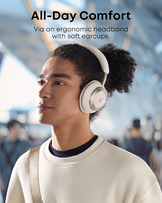 Soundcore Space One Pro, FlexiCurve Over-Ear Headphone, Adaptive Active Noise Cancelling Headphones Driven by 6 Mics, 60H Lossless Audio, Ultra-Fast Charging, Hi-Res Wireless, Comfortable Fit