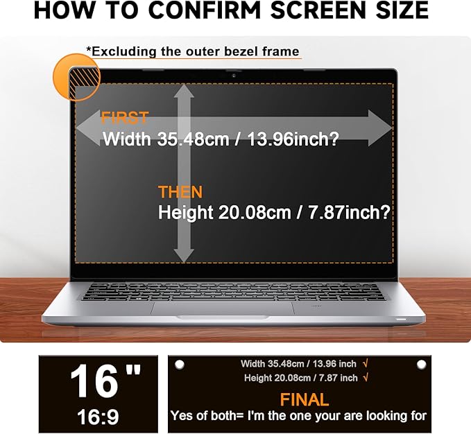 Mamol Laptop Privacy Screen 16 Inch, Compatible with Lenovo, HP, Dell, Acer, Asus, Thinkpad, Envy, Xps - 16:9 Aspect, Anti Blue Light Glare, Removable Privacy Shield, Anti-Scratch Screen Protector