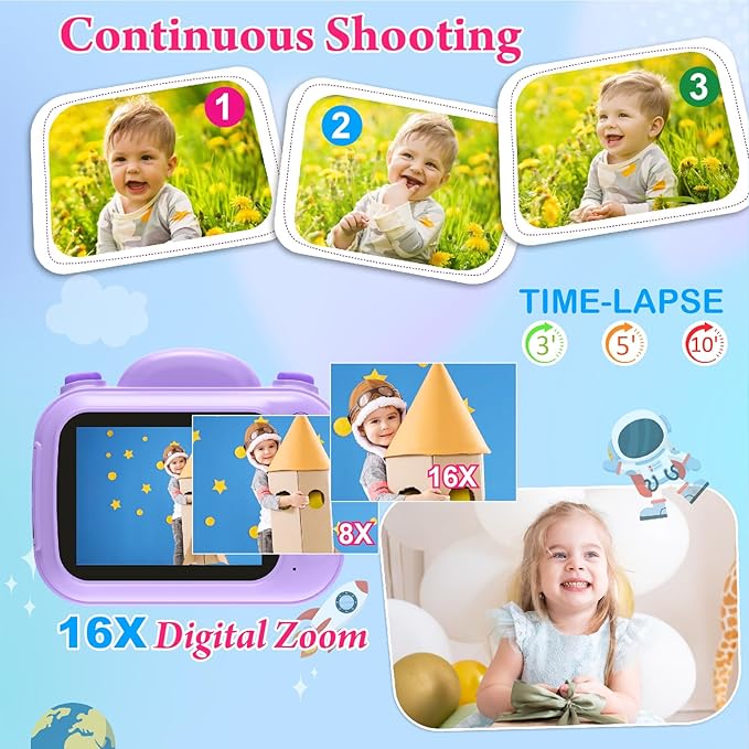 Kids Camera Instant Print, 3.5'' Kids Digital Camera Instant with 1080P HD Photos & Videos, Christmas Birthday Gifts for Girls Boys Age 3-12 (Purple)