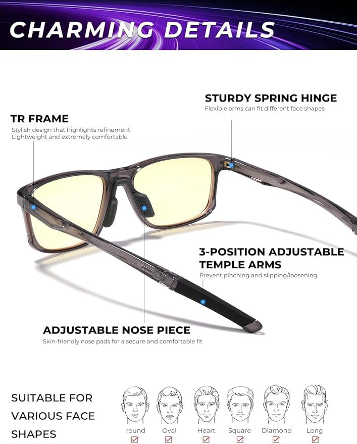 Blue Light Blocking Computer Screen Glasses | Gaming Glasses | Anti Eye Strain Protection for Men and Women