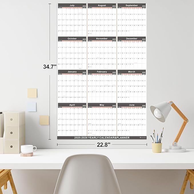 2025-2026 Yearly Wall Calendar - annual calendar 2025-2026, 2025-2026 Yearly Wall Calendar&Planner with Thick Paper, July 2025 - June 2026, X Large, 34.7" x 22.8", 2025-2026 Yearly Planner (2025-2026 Yearly Wall Calendar - Black)