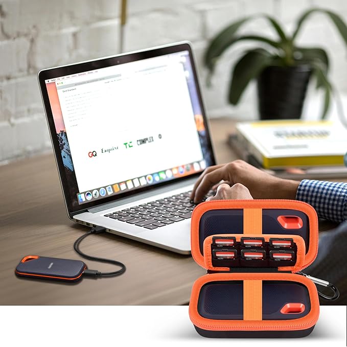 Case Compatible with SanDisk Extreme Pro/for SanDisk Portable SSD 1TB 2TB 4TB 500GB/ for Crucial X10 X9 Pro External Solid State Drive, Travel Storage Bag for 2 SSD and SD Card -Orange (Box Only)