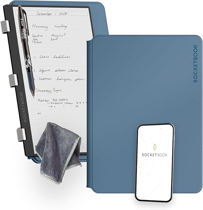 Rocketbook Pro 2.0 Reusable Professional Smart Notebook, Letter Size 8.5x11, Steel Blue - Lined & Dot Grid Pages, App-Connected, Erasable, Premium Cover, Ideal for Work Notes and Business Meetings