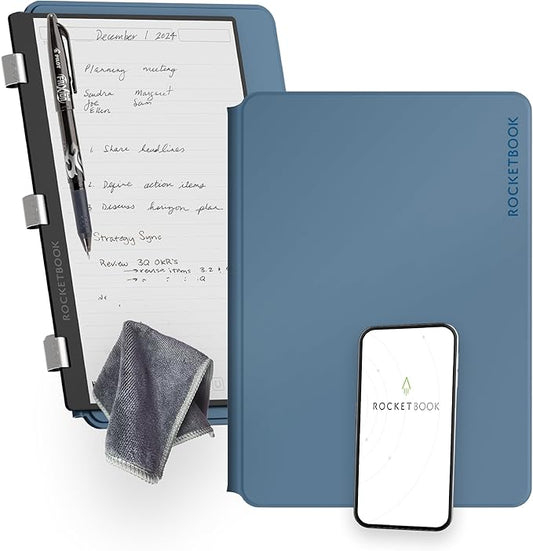 Rocketbook Pro 2.0 Reusable Professional Smart Notebook, Letter Size 8.5x11, Steel Blue - Lined & Dot Grid Pages, App-Connected, Erasable, Premium Cover, Ideal for Work Notes and Business Meetings