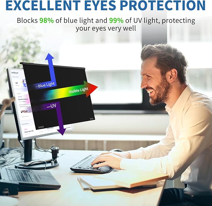 24 Inch Magnetic Privacy Screen for Monitor, Ultra-Thin Anti-Spy Computer Monitor Filter with Blue Light Reduction, Anti-Glare & Easy Installation, 16:9 FHD Compatible with 24-Inch Desktop