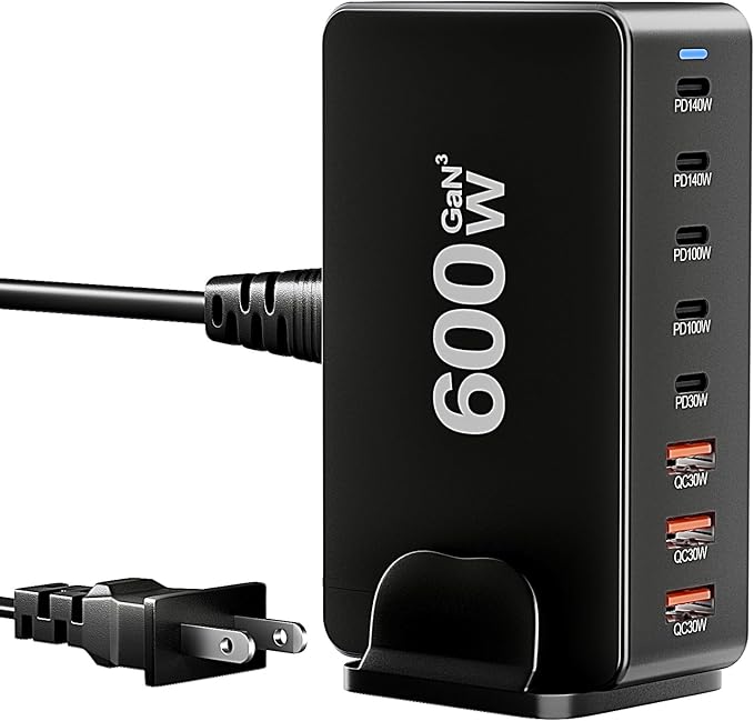 600W Desktop Charger,8-Port USB C Charging Station Fast Charging Block, GAN3 Multi Device Charging Block Laptop Charger Adapter,Charging Hub for iPhone, iPad, MacBook, Samsung and Home Office Use