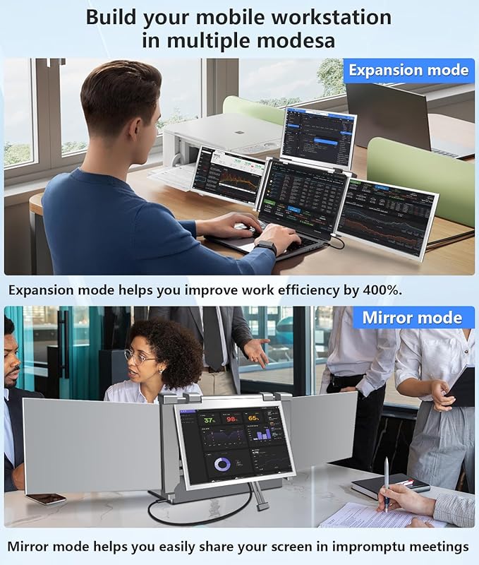 YUTOO 4 Screen Laptop Monitor Extender | One USB-C Cable for M1 M2 M3 | 14" 1080P FHD IPS 4 Screen Monitor for Laptops 13.6~17.3 inch | Quad Screen Extender Display for MacBook/Windows/Switch/PS5