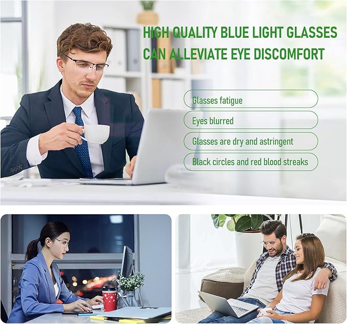 Blue Light Blocking Glasses, Lightweight Metal Half Frame Computer Reading/Gaming/TV/Phones Glasses,Filter UV Ray/Computer Glare with Spring Hinge Eyeglasses(Black+Gray)