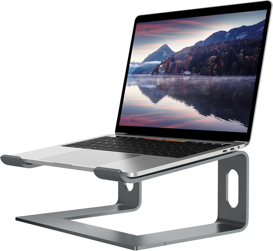 ALASHI Laptop Stand for Desk, Aluminum Computer Riser, Ergonomic Notebook Holder, Detachable Metal Laptops Elevator, PC Cooling Mount Support 10 to 15.6 Inches Notebook, Grey