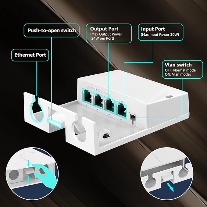 YuanLey 4 Port Outdoor PoE Extender 1 in 3 Out, IEEE 802.3af/at Mini 4 Channel PoE Repeater IP66 Waterproof, Vlan, Extend 250m(Total 350m), Wall Mount Passthrough POE Amplifier, Plug and Play