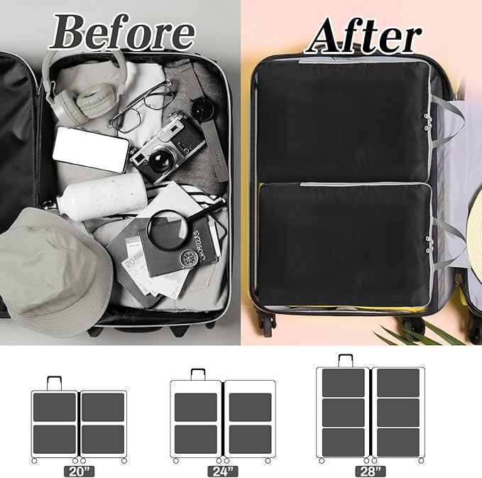 Hosuly 6 Pcs 17.3 x 12.6'' Compression Packing Cube Bag Extra Large Travel Expandable Space Saving Organizers XL for Luggage Storage(Black)