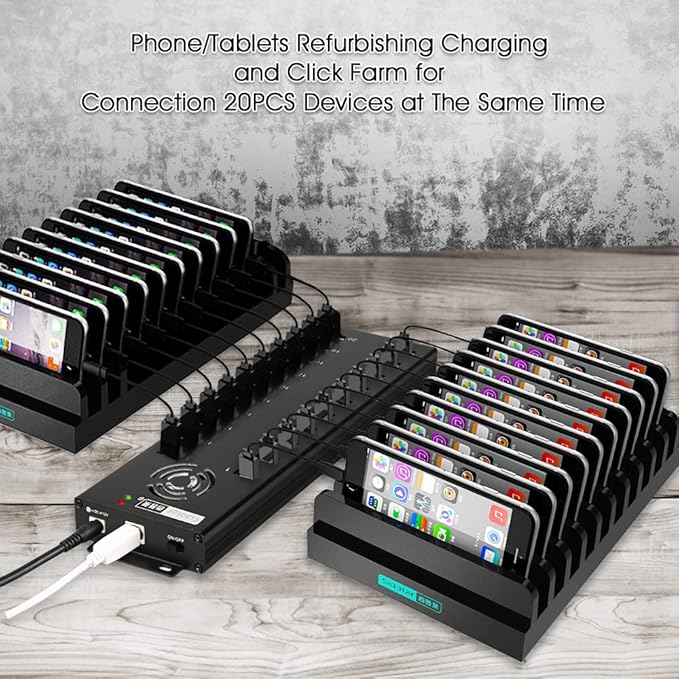 20 Ports Powered USB 2.0 Hub, Industiral USB Hub, USB Splitter 12V 10A External Power Adapter,Multiport USB Expander