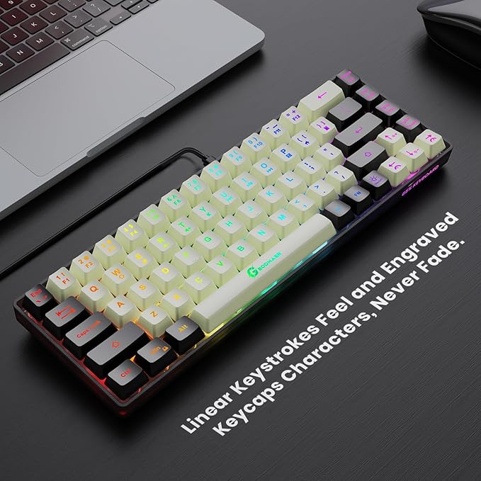 65% Gaming Keyboard, LED Backlit Mini Wired Keyboard, Ultra-Compact Anti-Ghosting No-Conflict 68 Keys Membrane Gaming Wired Keyboard for PC Laptop Windows Gamer(White-Black)