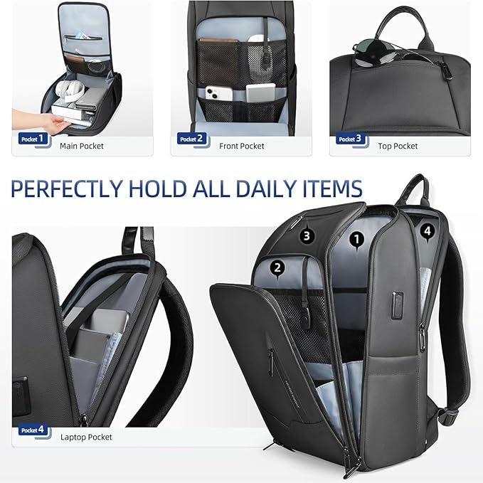 Business Backpack Computer Bag for 17.3 Inch Laptop for Men Women with USB Charging Port Water-Resistant Anti-theft Luggage Backpack Suitcase Casual Daypack for College Weekender Hikking Travel-Black