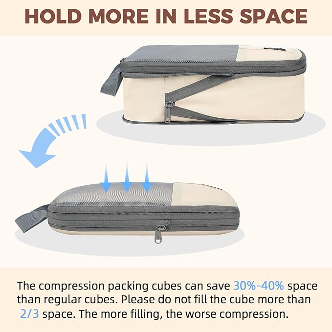 BAGAIL 6 Set/4 Set Lightweight Compression Packing Cubes for Travel, Anti-Tearing Expandable Organizer Bags for Suitcase