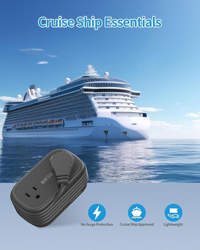 Travel Power Strip, BEVA 5ft Flat Plug Extension Cord with Retractable USB C Cable, Portable Power Strip Flat Plug 2 Outlets 3 USB Ports, Compact for Travel Hotel Cruise Essentials (Black)