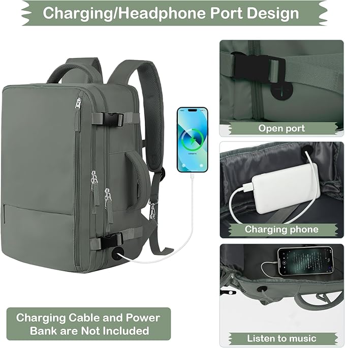 Hanples Women's Large 17.3 Inch Laptop Backpack, Olive Green, Waterproof, Suitable for Air Travel