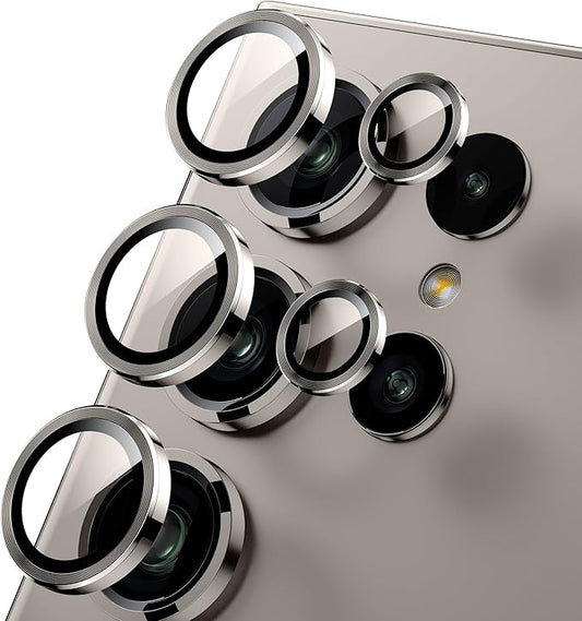 WSKEN for Samsung Galaxy S24 Ultra Camera Lens Protector, Ultra Thin Scratch Resistant 9H Tempered Glass with Aluminum Metal Circle Camera Screen Protector Cover Accessories, Gray