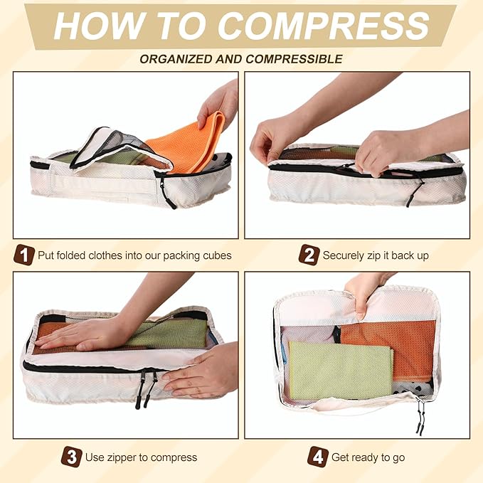 5 Pcs Packing Cubes for Suitcase Large Travel Cubes Carry on Luggage Organizer Bags for Clothes Accessories(Mixed,Khaki)