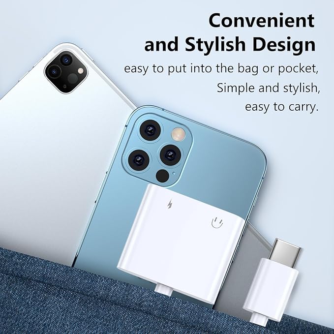Seulliya USB C to 3.5mm Headphone Jack and Charger Adapter, 2-in-1 Audio & Fast Charging Splitter for Apple iPhone 17/16/15/Pro/Pro Max, iPad, Samsung, Pixel, and More 1Pack