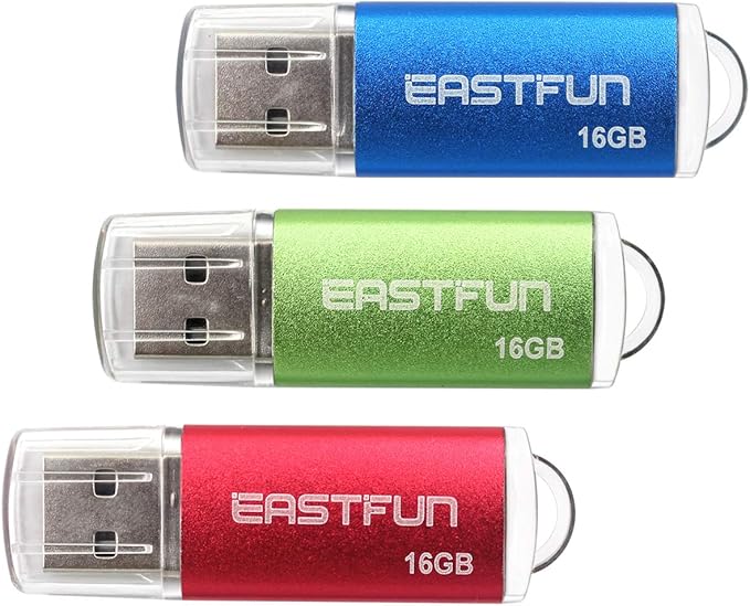 EASTFUN 3 Pack 16GB USB 2.0 Flash Drive Memory Stick Thumb Drive Thumb Stick Jump Drive Zip Drive Pen Drive,with LED Indicator,3 Pcs Colors:Red/Green/Blue