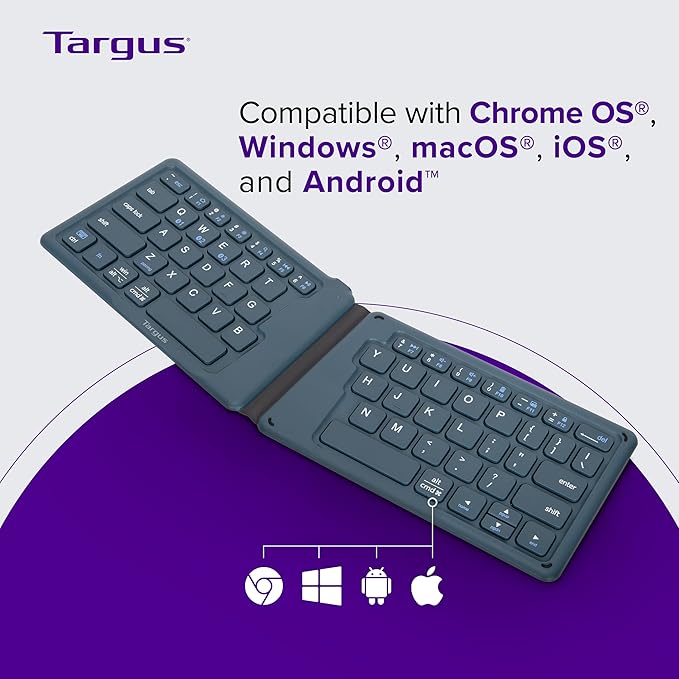 Targus Ergonomic Foldable Bluetooth Keyboard, Split Travel Keyboard Wireless, Rechargeable Portable Wireless Keyboard for Android iPhone Microsoft & Apple Tablets, Blue (PKF00302US)