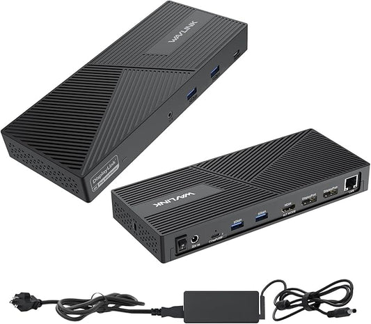 USB C Docking Station 3 Monitors with 130W Power Delivery, 12-in-1 DisplayLink Dock with Triple Monitors (2*DP, HDMI, 4*Type-A, Type-C, RJ45, Mic/Audio) for Mac Windows