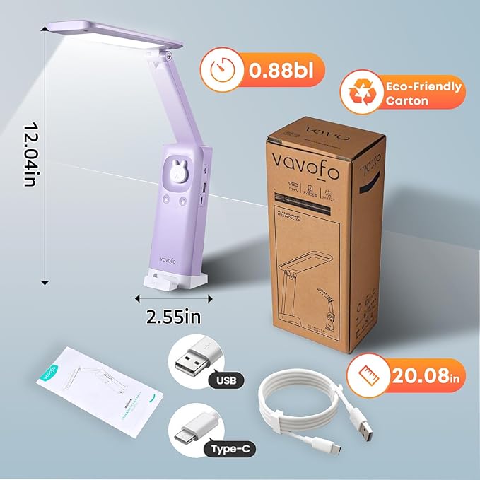 VAVOFO Desk lamp Rechargeable Foldable & Portable Light,15 Light dimming Modes Cordless Lamp,Cute Desk lamp,Battery Operated 6000mAh LED Battery Lights,Modern Office