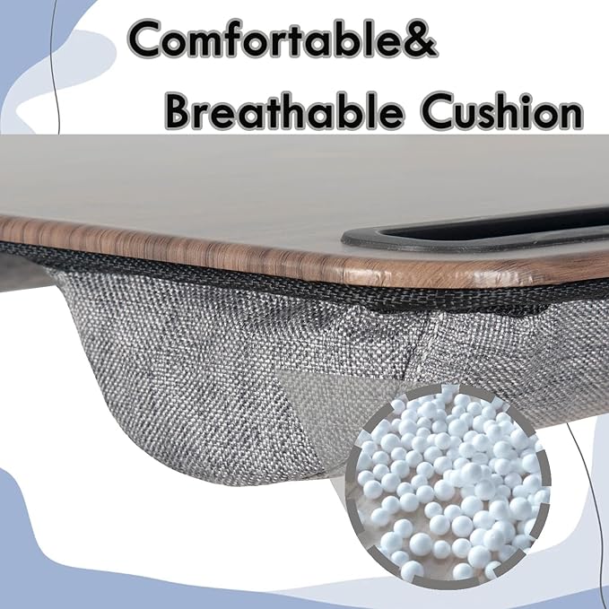 Portable Laptop Desk Fits Up to 16“ Laptops, with Tablet Slot, Built-in Cushion, Great for Home & Office,Lap Desk for Laptop,Lap Desk with Cushion (Brown, Large)