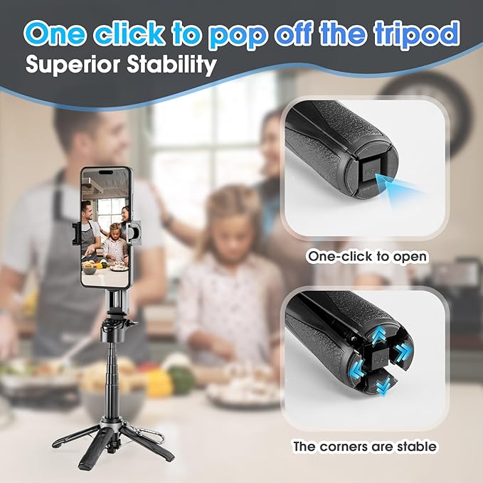 Magnetic Tripod for Phone,2 in 1 for Magsafe Stand＆ Clip Portable Pocket Size Selfie Stick for Android/iPhone,Phone Holder with Wireless Rechargeable Remote Control for Photography, Live Streaming