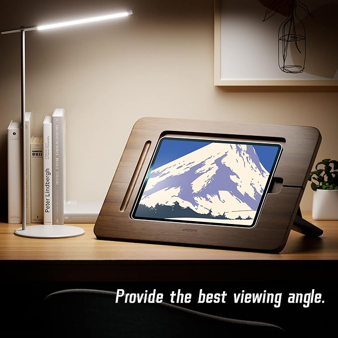 Bamboo Tablet Stand - Portable & Adjustable 5 Angles,Laptop Riser,Book Reading Stand,Compatible with 9.7/10.2/10.5/10.9/11 inches (Walnut Varnish)