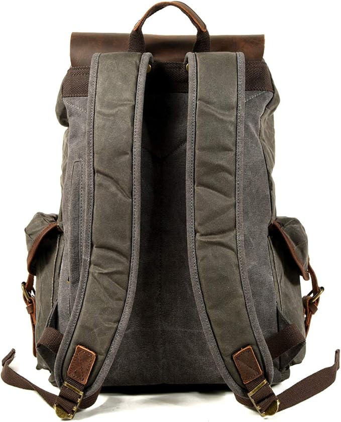 WUDON Leather Backpack for Men, Waxed Canvas Shoulder Rucksack Carry-On Travel Backpack