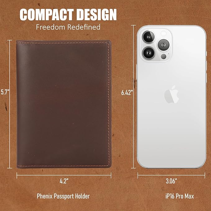 STAR VISTA Phoenix Leather Passport Holder, Full Grain Leather Travel Wallet - Slim, Bifold, RFID Blocking, ID Window, Coin Pocket, Card Slots, SIM Slots, AirTag Holder