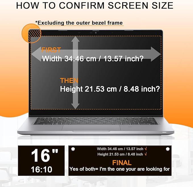 Mamol 16 Inch Laptop Privacy Screen - Compatible with Lenovo, Hp, Dell, Acer, Asus, Thinkpad, Envy, Xps - 16:10 Aspect, Anti Blue Light Glare, Removable Privacy Shield