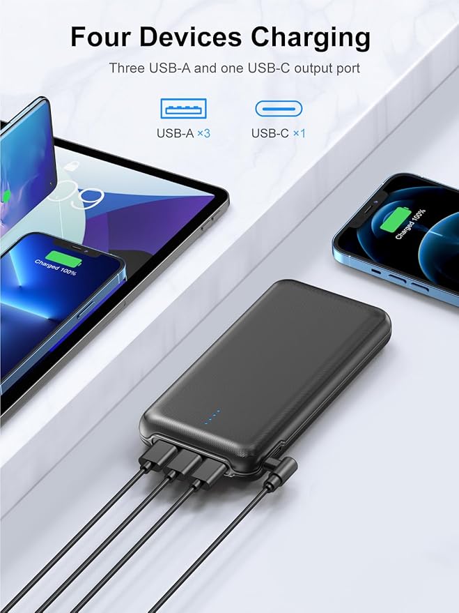 Portable Charger, Power Bank 30000mAh Battery Pack with 22.5W Fast Charging, 4 Outputs External Charger PD 20W USB C for iPhone, Samsung, Pad Mini, and More