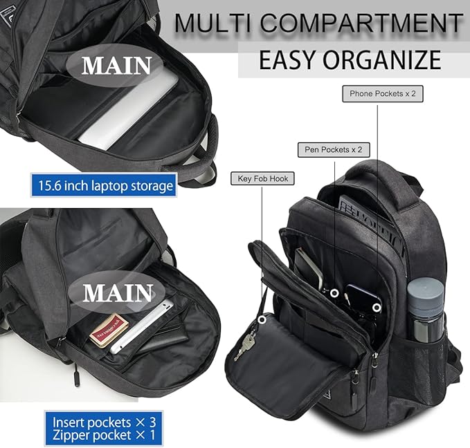 15.6 Inch Laptop Backpack for Men Travel Backpack Water-Resistant Computer Backpack Work Business Grey