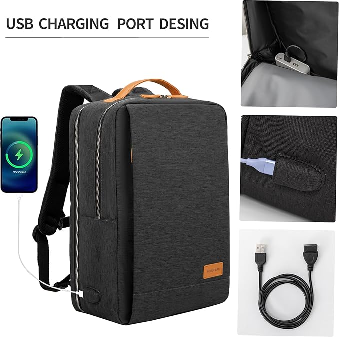 NOBLEMAN Travel Laptop Backpack Women Men, Slim Durable Computer Work Carry on Backpack with Laptop Luggage Sleeve for Airplanes, Business College Backpack with USB Port Fits 17 Inch Laptop(Black)