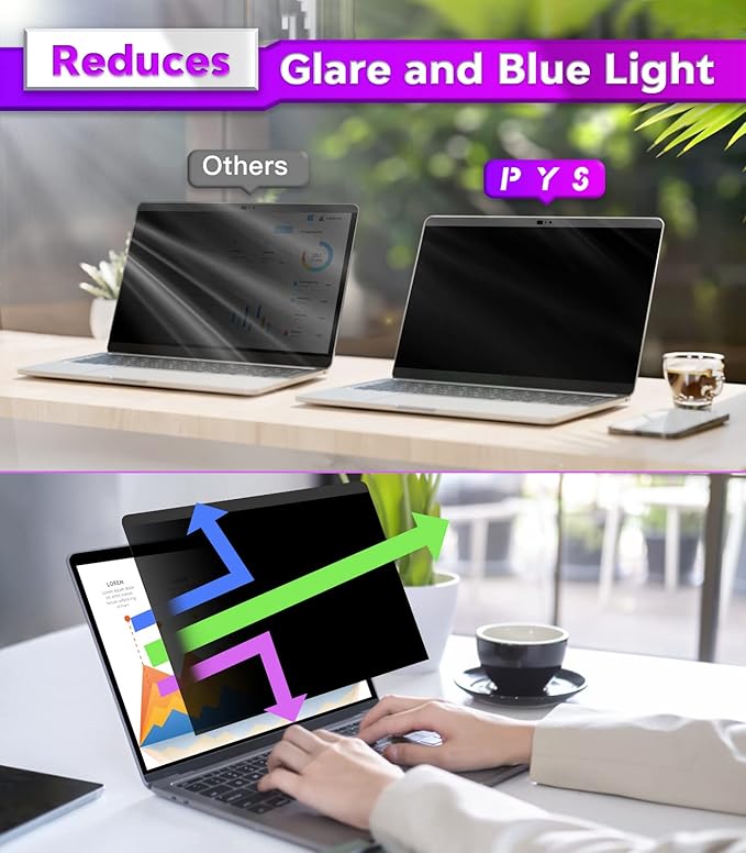PYS Privacy Screen for MacBook Pro 13.3 Inch Laptop (2016-2022 M1/M2) – Magnetic Anti-Spy Security Filter with Webcam Cover Slider, Easy On/Off & Touch Bar Compatibility for MacBook Pro 13 inch Laptops