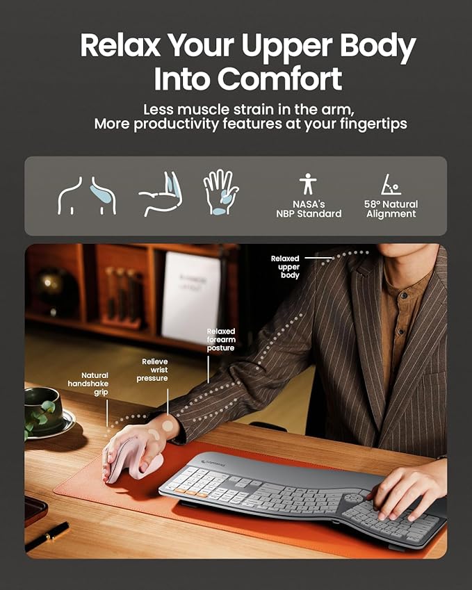 ProtoArc Ergonomic Vertical Mouse, EM11 NL Rechargeable Wireless Mouse Bluetooth, Ergo Mice with 3 Multi-Device for PC/Notebook/Laptop, 2.4GHz Optical Mice for Windows, Mac OS, Pink