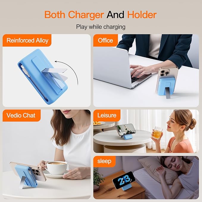2025 Magnetic Battery Pack 16800mAh Mobile Power Bank, Portable Charger with Foldable Stand and Built-in Cable, 20W USB-C Fast Charging, Suitable for iPhone 17/16/15/14/13/12 Series