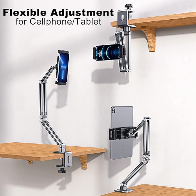 OATSBASF Phone and Tablet Holder Bed Gooseneck Mount, Aluminum Long Arm Foldable Lazy Stand, Universal 360 Degree Rotatable for iPhone, iPad, Tablet