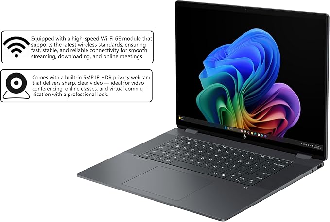 HP OmniBook X Flip 2-in-1 Laptop | 16" 3K OLED 120Hz Touch (100% DCI-P3) | Intel 8-core Ultra 9 288V Up to 48 Tops | 32GB DDR5 4TB SSD | Backlit Poly Studio Win11Pro w/DLCA Accessory Copilot+ AI