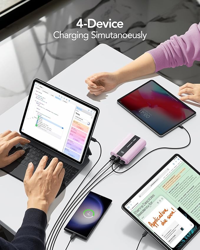 VRURC Power Bank,20000mAh Portable Charger Fast Charging,Compact Travel Essentail,4 Outputs 3 Inputs Battery Pack USB C for iPhone Series,Samsung,Android-Purple
