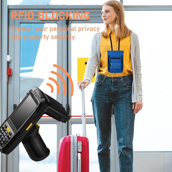 sundee Travel Neck Wallet with Double Zippers, RFID Blocking Passport Holder with Adjustable Neck Strap for Men and Women to Keep Cash, Credit Cards and Travel Documents Safe - Dark Blue