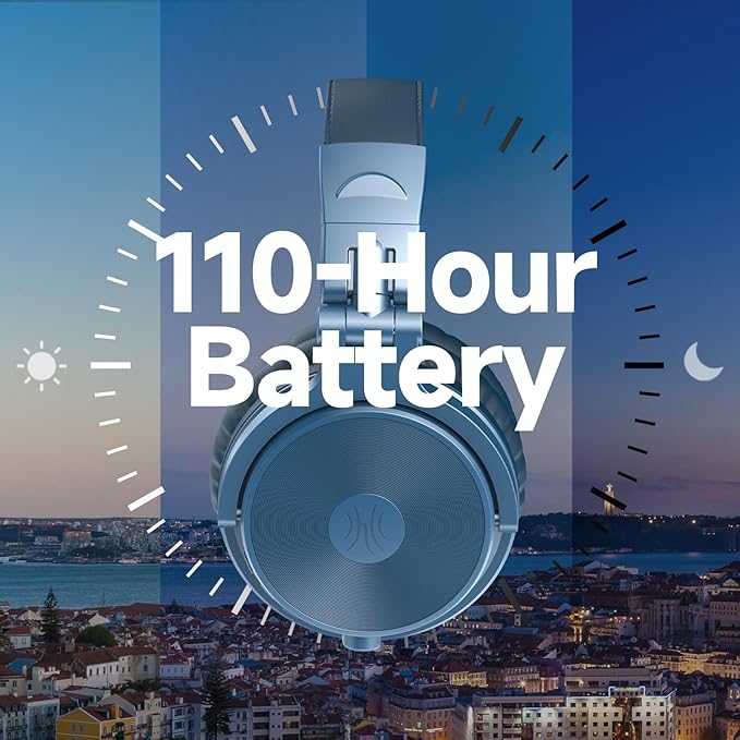 OneOdio Bluetooth Over Ear Headphones, 110 Hrs Wireless/Wired Stereo Sound Foldable Headsets with Deep Bass 50mm Neodymium Drivers for PC/Phone/Tablet - Studio Wireless Pro C, Sky Blue