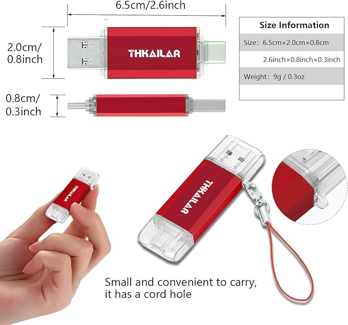 Thkailar 5 Pack 32GB Fat32 USB C Flash Drive OTG High Speed for Store Data-USB 3.0 Thumb Drive C Jump Drive-Compatible with Samsung,Mac Pro,Laptops,Tablets,PC(Red)