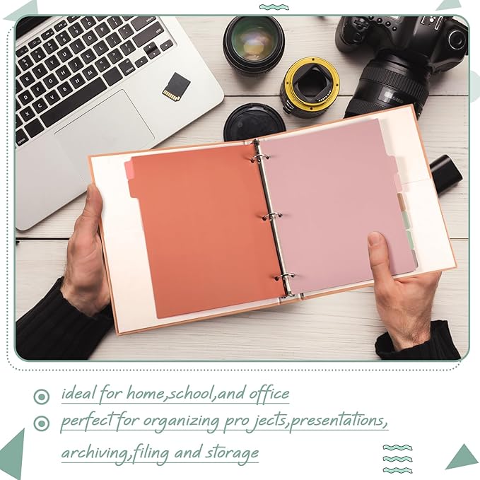 Honoson 12 Sets 8 Tab Dividers for 3 Ring Binders Plastic File 8.5 x 11 Inch Paper Multicolor Page Binder Index Dividers for School Office